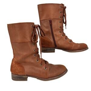 Caterpillar Narcissa Boots Womens Size 7 Brown Leather Mid Calf Lace Up Side Zip